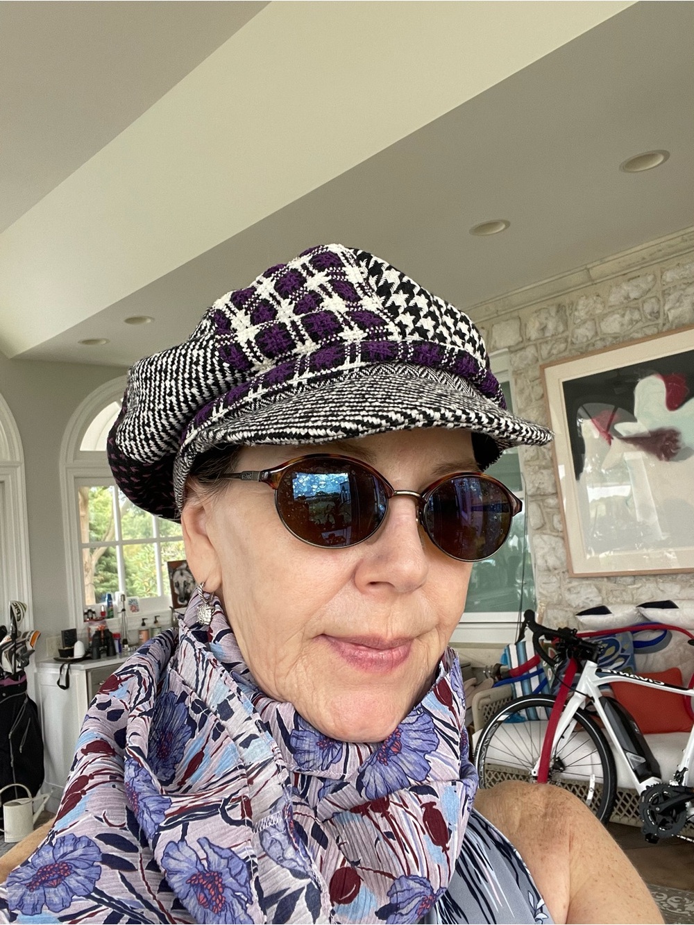 Capelli of New York Black & Purple Plaid Baker Boy Hat